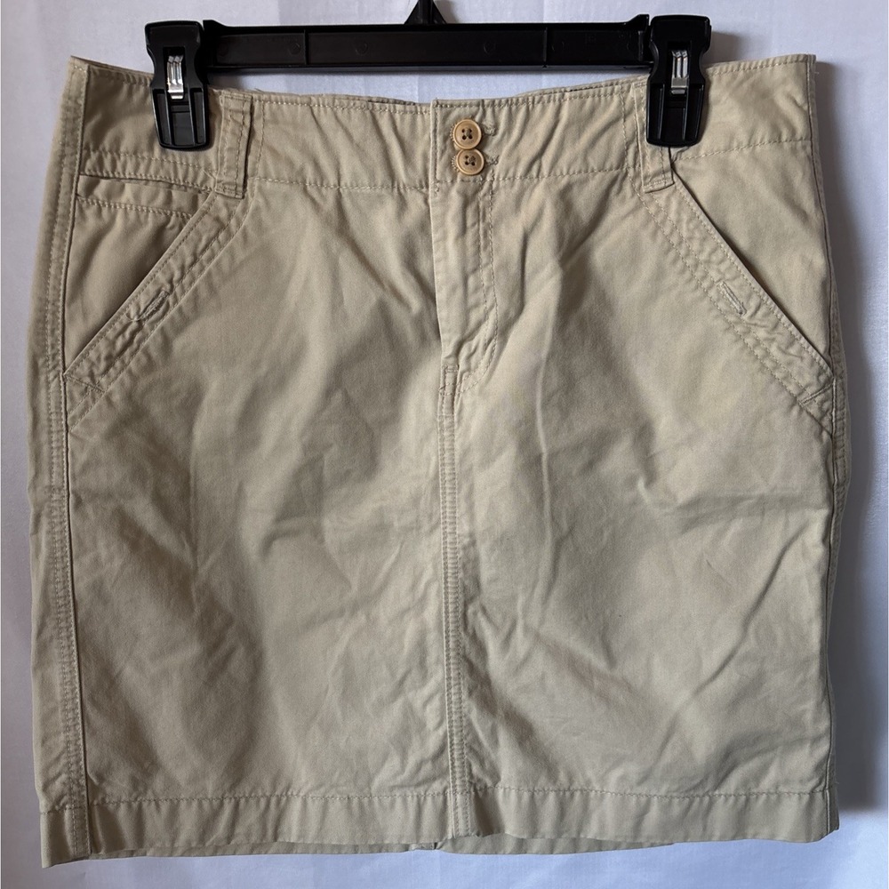 Tommy Hilfiger‎ A-Line Mini Skirt Women's Size 6 Beige Denim Mid Rise Comfort
